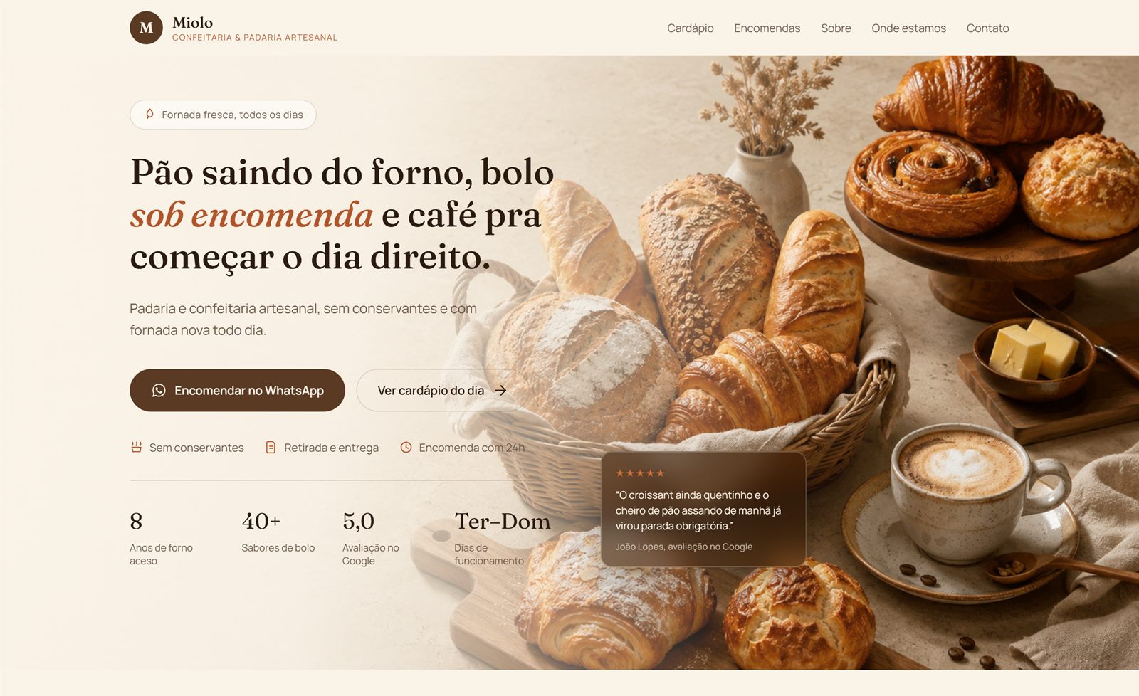 Demonstração de site para cafeteria e confeitaria artesanal